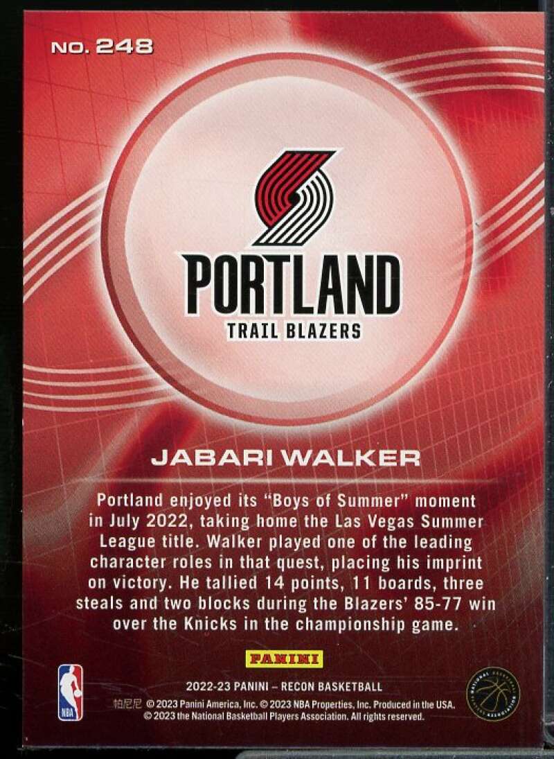 Jabari Walker Rookie Card 2022-23 Panini Recon Holo Blue #248  Image 2