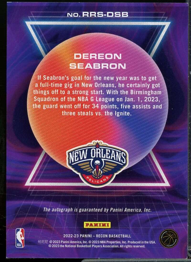 Dereon Seabron Rookie Card 2022-23 Panini Recon Rookie Recon Signatures Red #33  Image 2