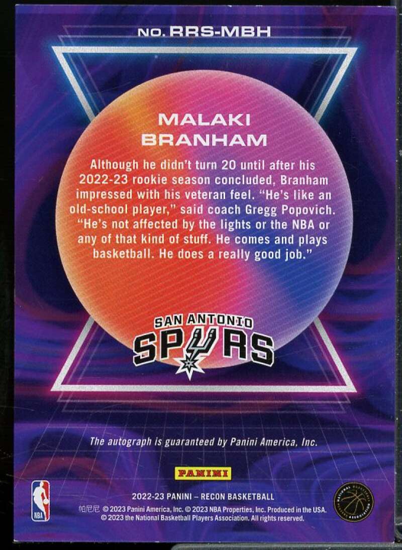 Malaki Branham Rookie 2022-23 Panini Recon Rookie Recon Signatures Purple #27  Image 2