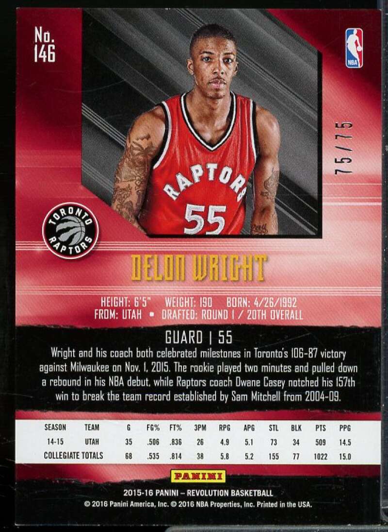 Delon Wright Card 2015-16 Panini Revolution Sunburst #146  Image 2
