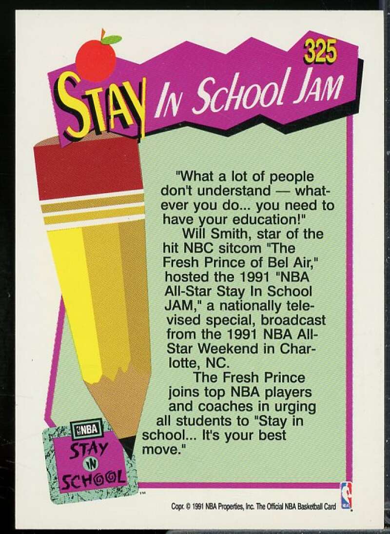 All-Star Jam/Jammin' With Will Smith/(Stay in School) Card 1991-92 Hoops #325  Image 2