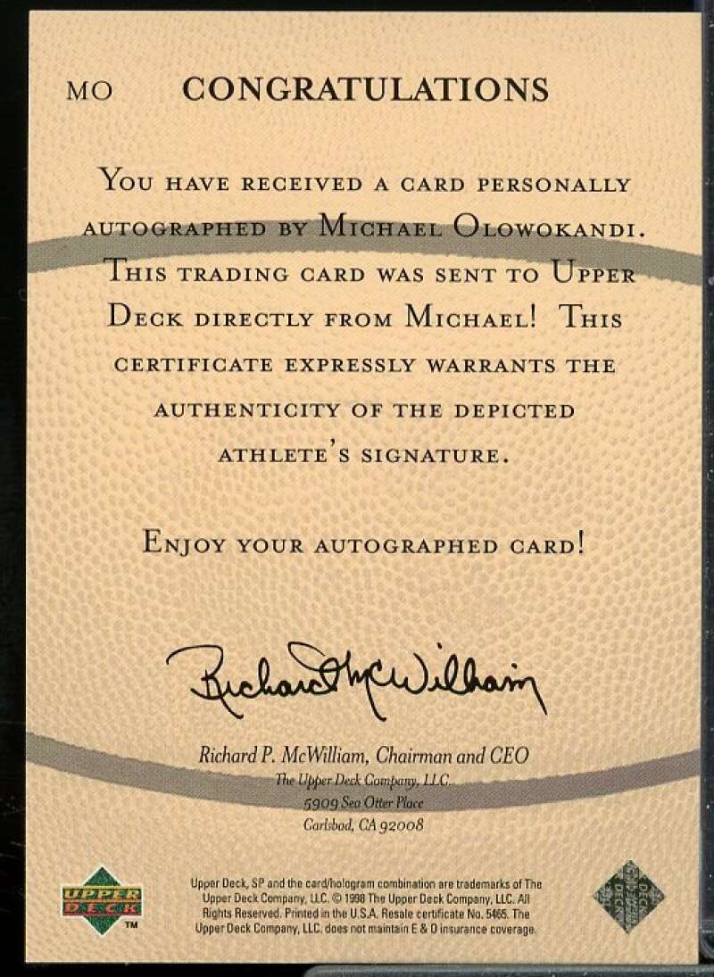 Michael Olowokandi Rookie Card 1998 SP Top Prospects Vital Signs #MO  Image 2