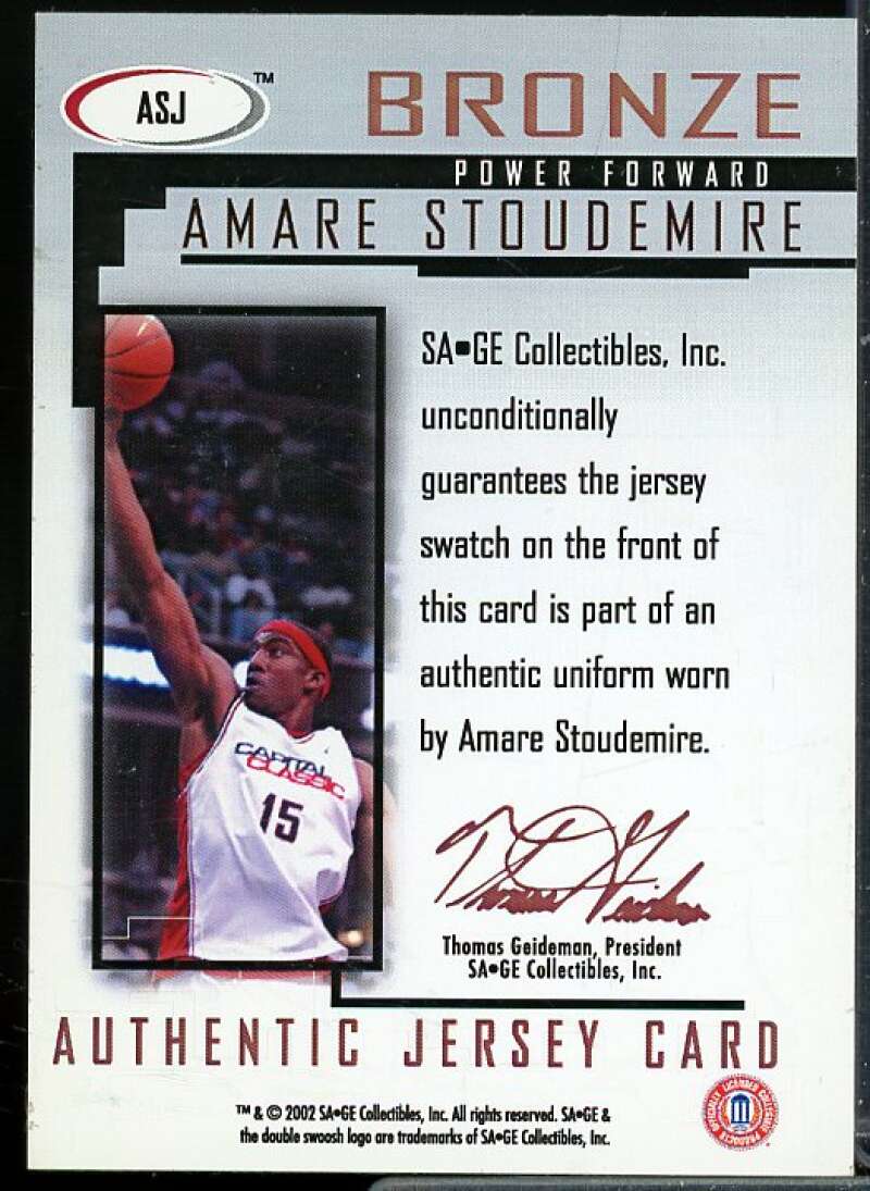 Amare Stoudemire/Bronze Rookie Card 2002 SAGE Beckett.com Stoudemire Jerseys #1  Image 2
