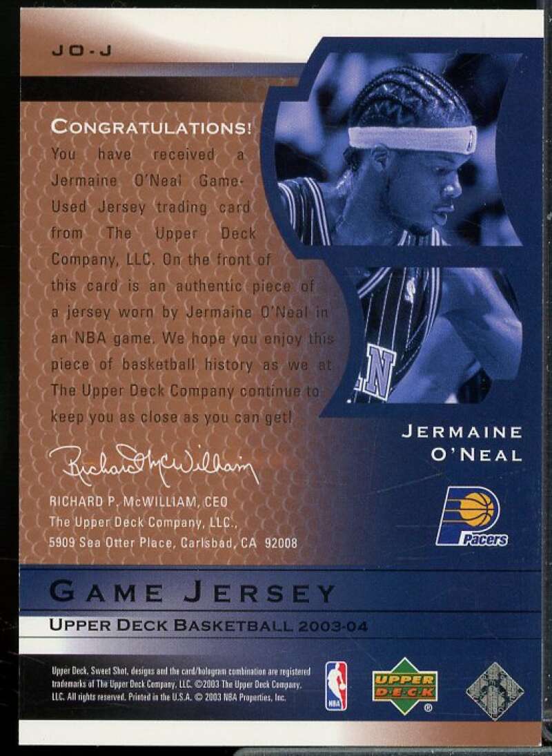 Jermaine O'Neal Card 2003-04 Sweet Shot Jerseys #JOJ  Image 2