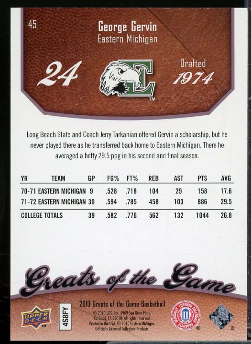 George Gervin Card 2009-10 Greats of the Game 50 #45  Image 2