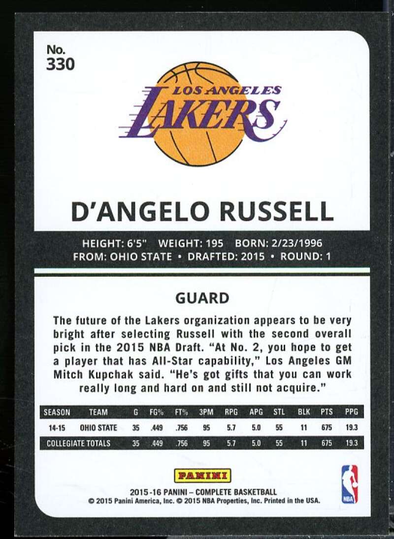 D'Angelo Russell Card 2015-16 Panini Complete Silver #330  Image 2