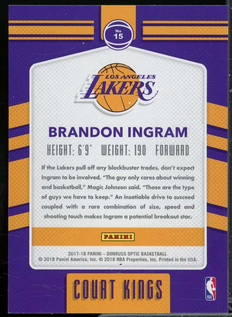 Brandon Ingram Rookie Card 2017-18 Donruss Optic Court Kings #15  Image 2