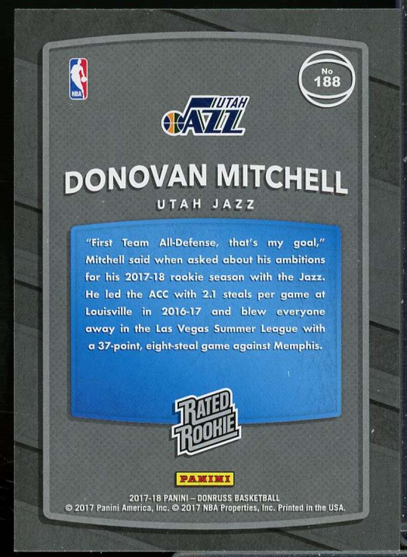 Donovan Mitchell Rookie Card 2017-18 Donruss #188  Image 2