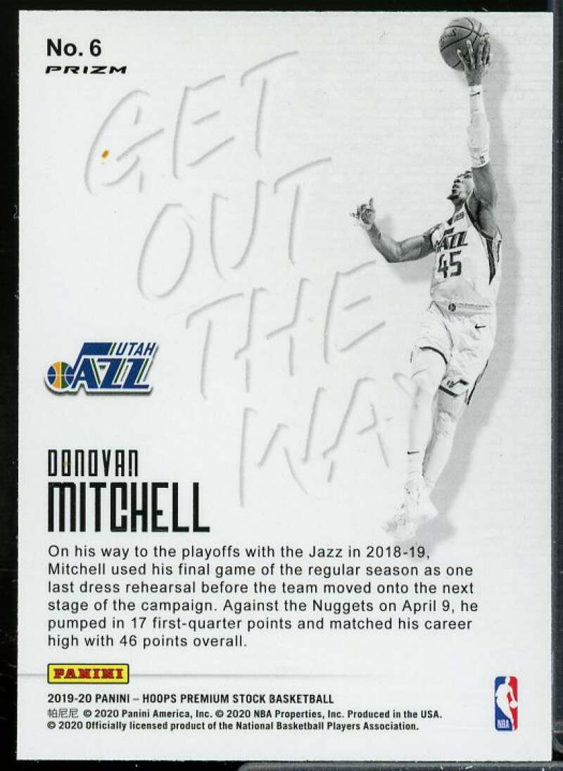 Donovan Mitchell Card 2019-20 Hoops Premium Stock Get Out the Way Holo #6  Image 2