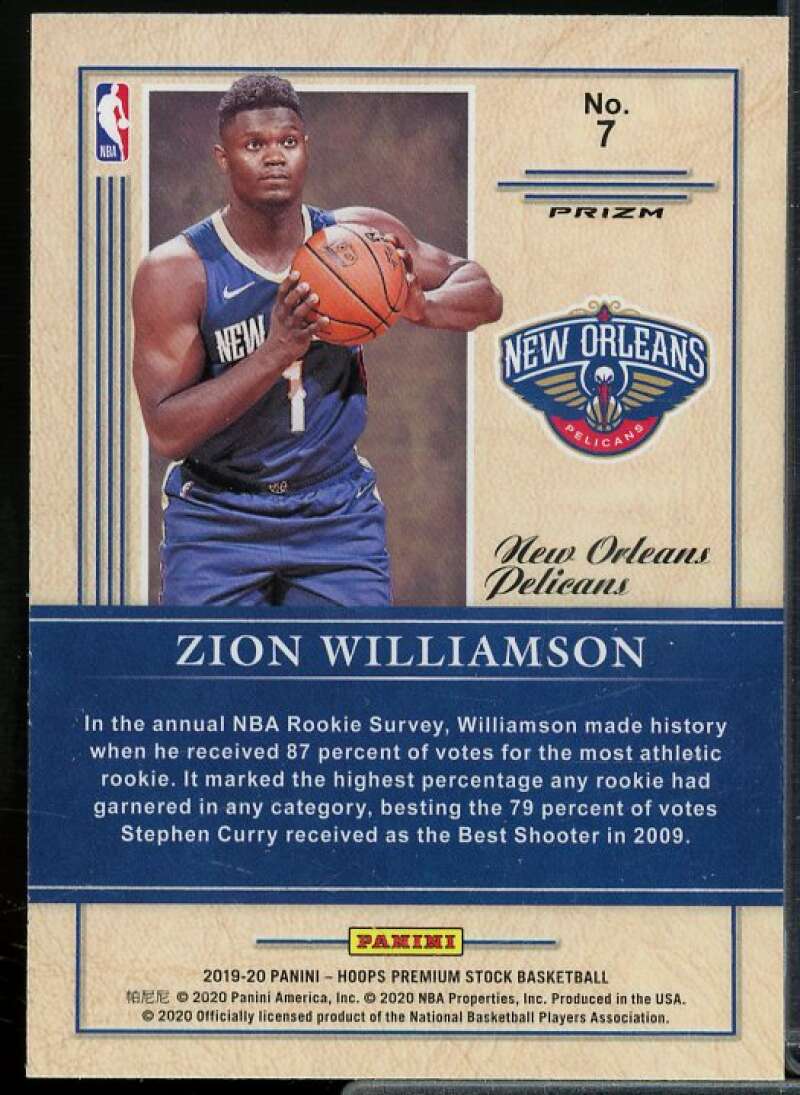 Zion Williamson Rookie Card 2019-20 Hoops Premium Stock Class of 2019 Holo #7  Image 2