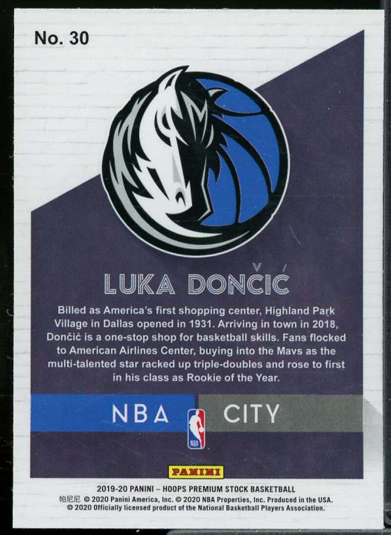 Luka Doncic Card 2019-20 Hoops Premium Stock NBA City #30  Image 2