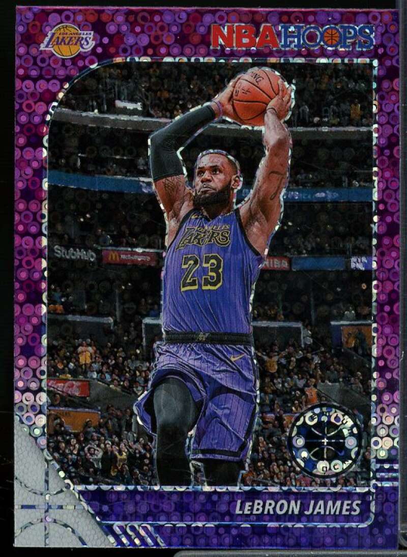 LeBron James Card 2019-20 Hoops Premium Stock Prizms Purple Disco #87  Image 1