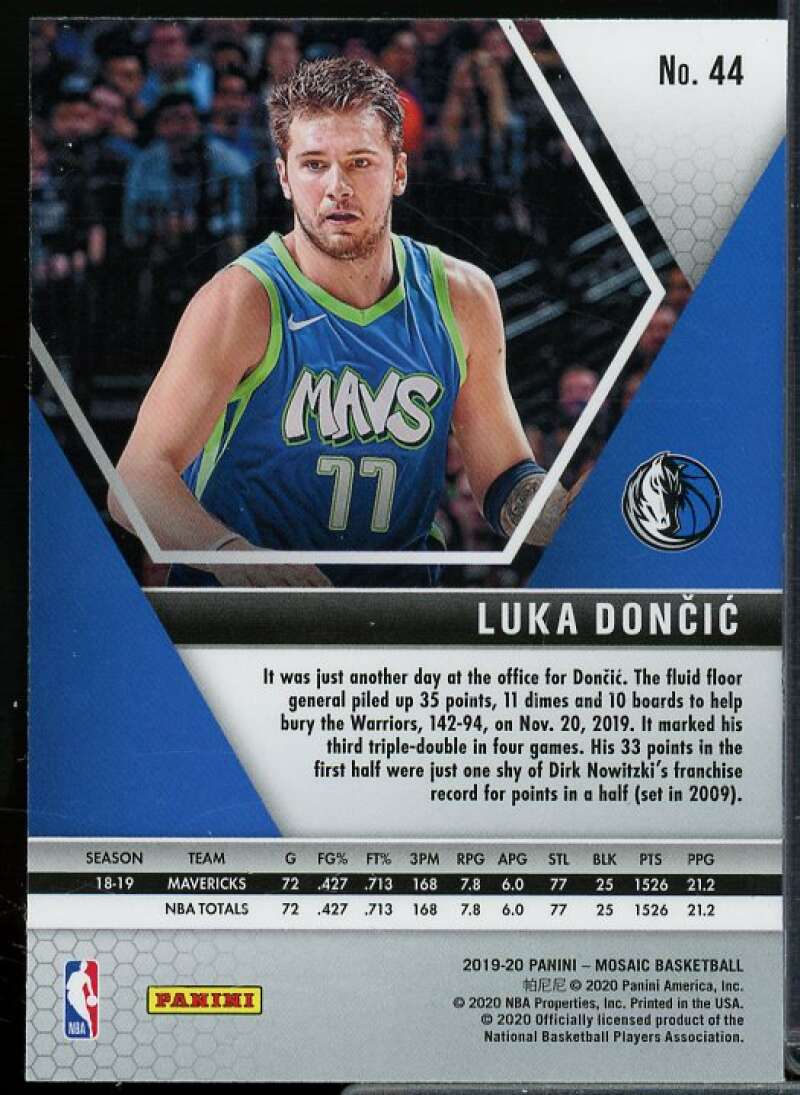 Luka Doncic Card 2019-20 Panini Mosaic #44  Image 2