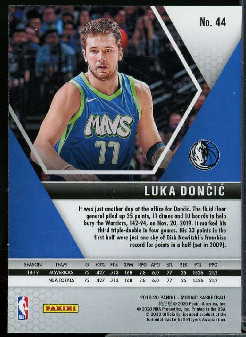 Luka Doncic Card 2019-20 Panini Mosaic #44  Image 2
