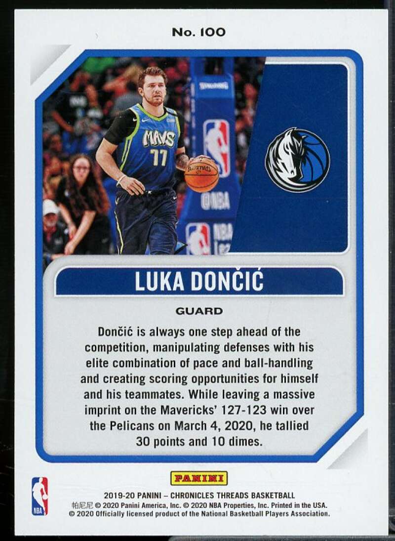 Luka Doncic/Threads Card 2019-20 Panini Chronicles #100  Image 2