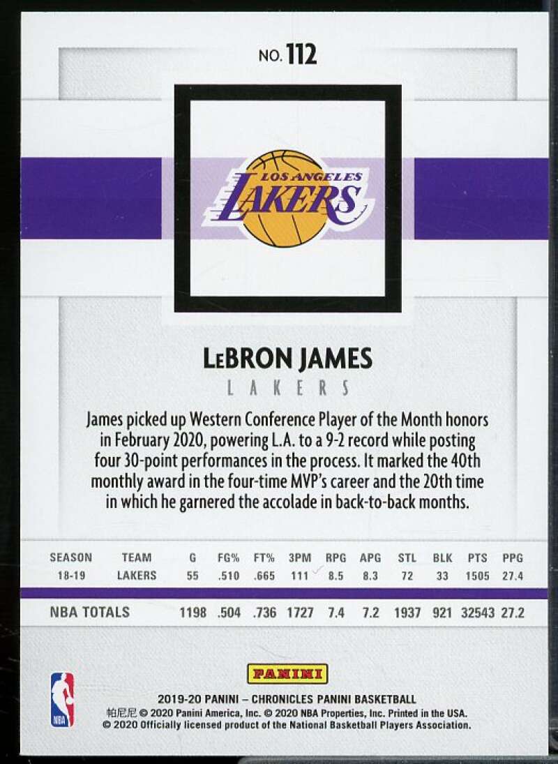 LeBron James/Panini Card 2019-20 Panini Chronicles #112  Image 2