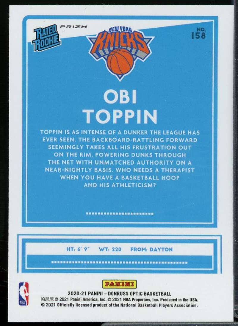Obi Toppin Rookie Card 2020-21 Donruss Optic Hyper Pink #158  Image 2