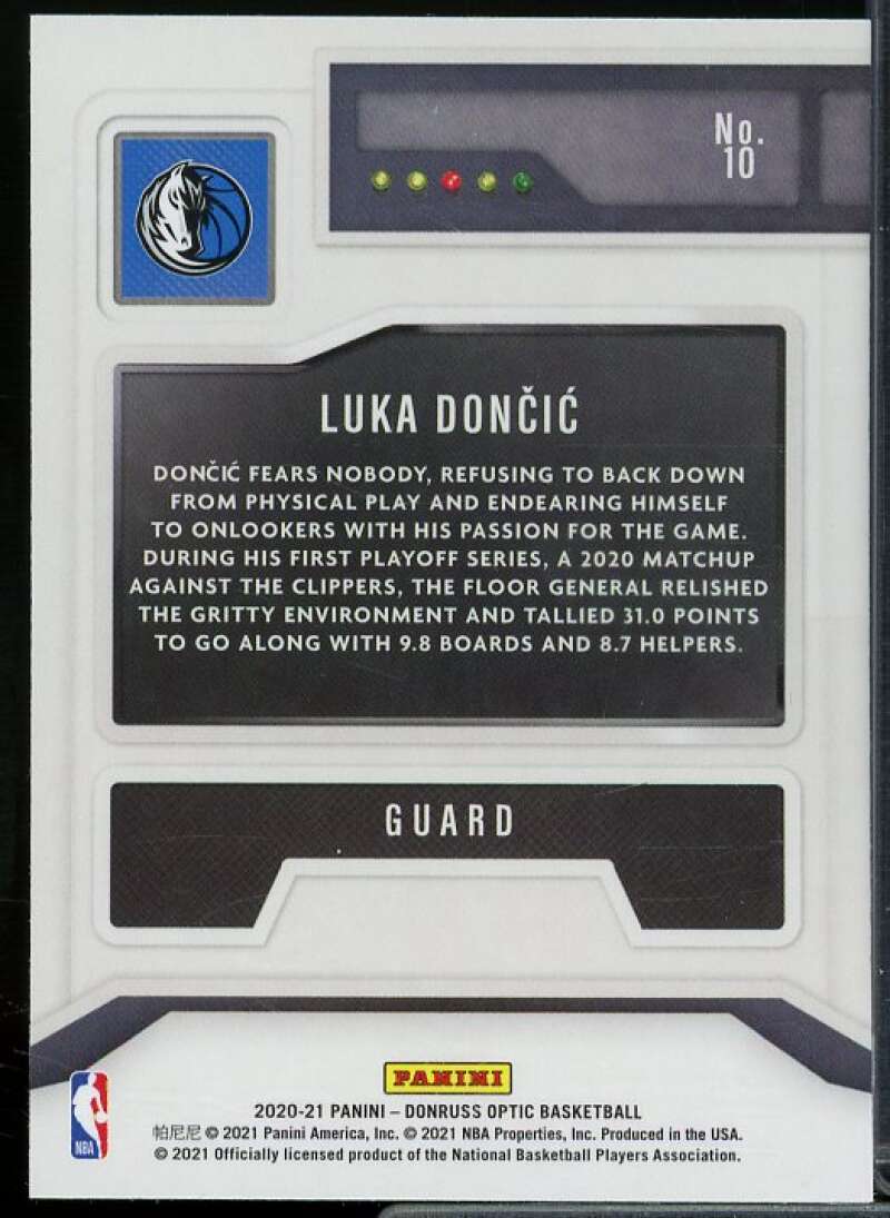 Luka Doncic Card 2020-21 Donruss Optic T-Minus 3 2 1 Purple #10  Image 2