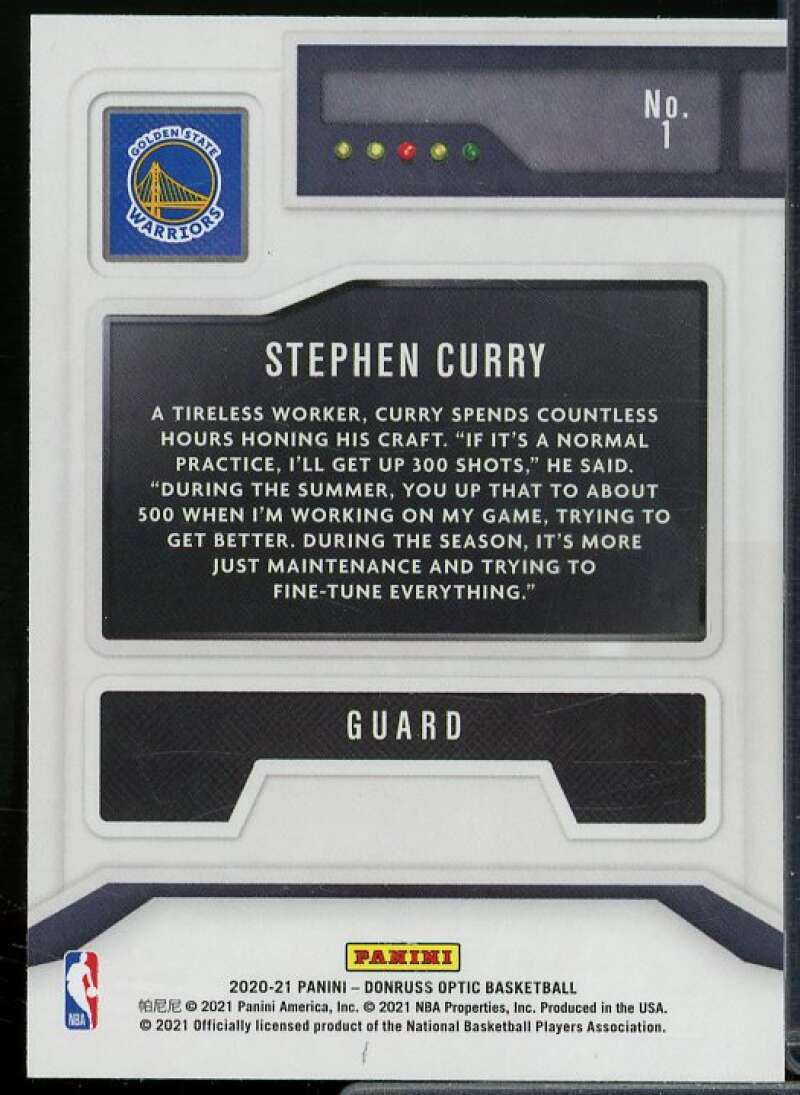 Stephen Curry Card 2020-21 Donruss Optic T-Minus 3 2 1 Purple #1  Image 2