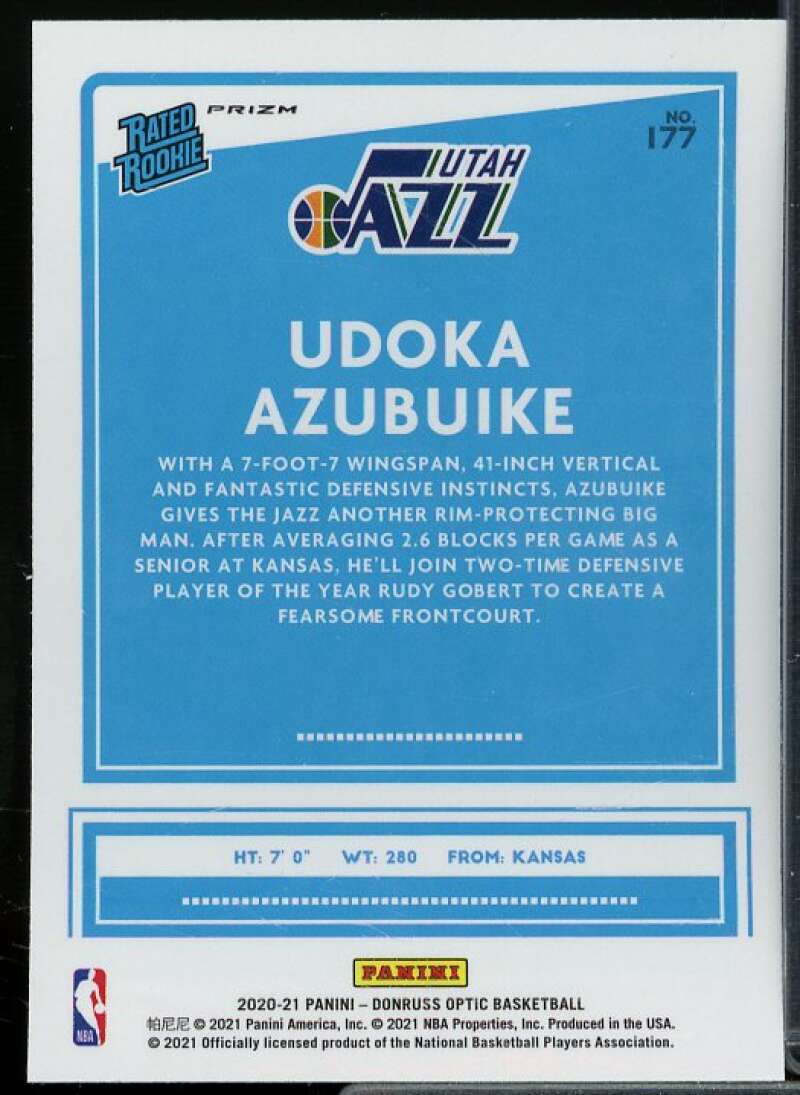 Udoka Azubuike Rookie Card 2020-21 Donruss Optic Holo #177  Image 2