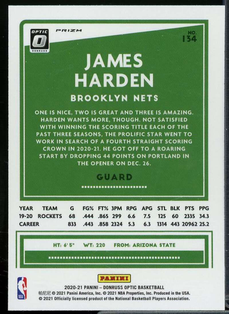 James Harden Card 2020-21 Donruss Optic Holo #134  Image 2