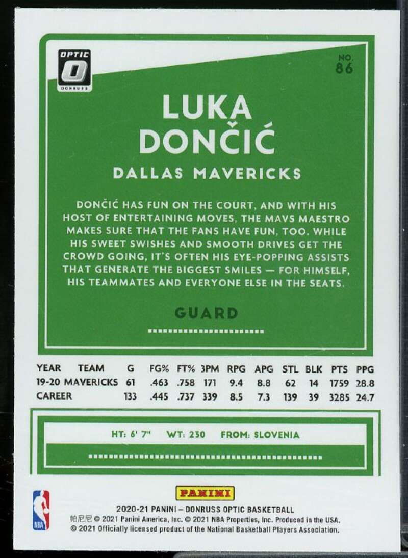 Luka Doncic Card 2020-21 Donruss Optic #86  Image 2