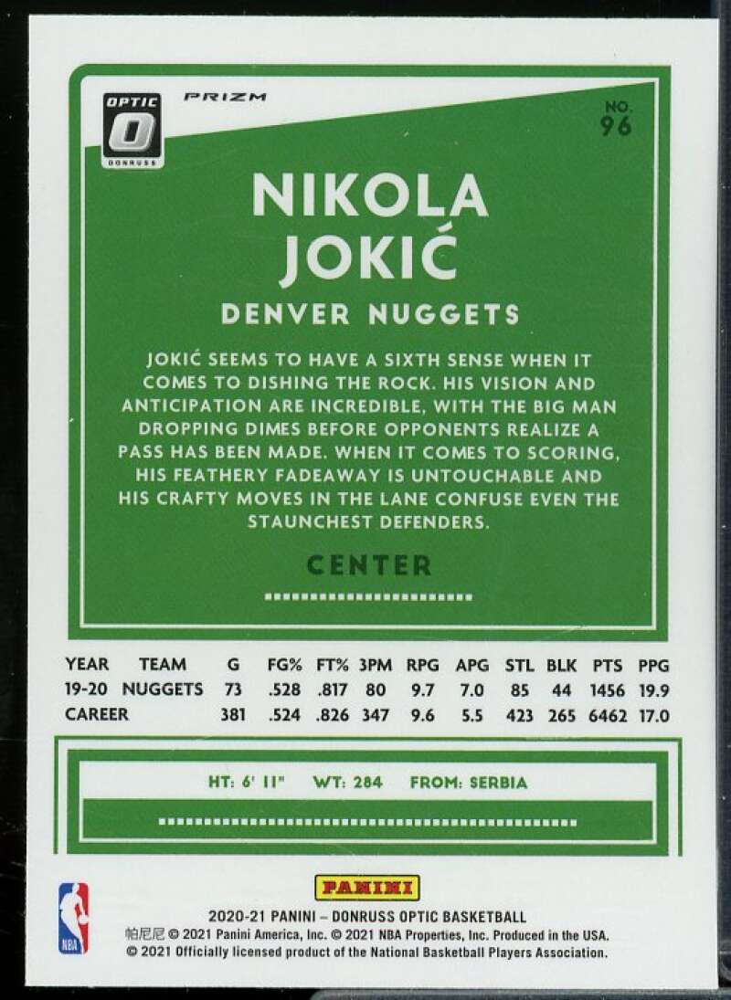 Nikola Jokic Card 2020-21 Donruss Optic Hyper Pink #96  Image 2