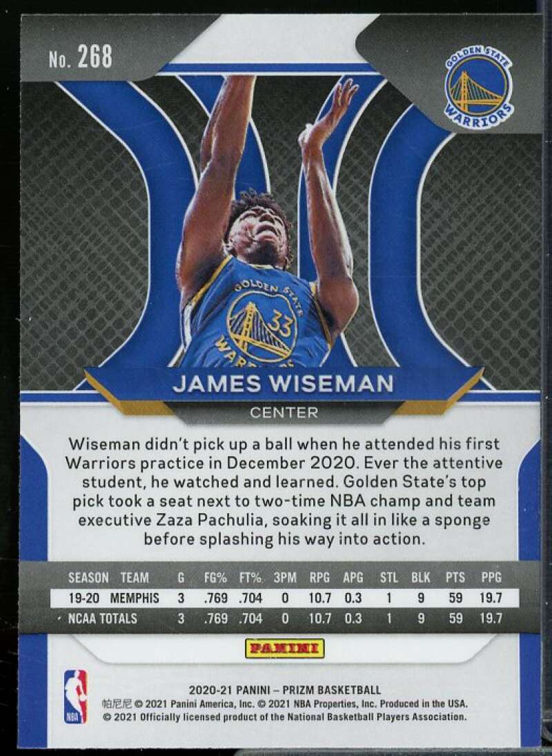 James Wiseman Rookie Card 2020-21 Panini Prizm #268  Image 2