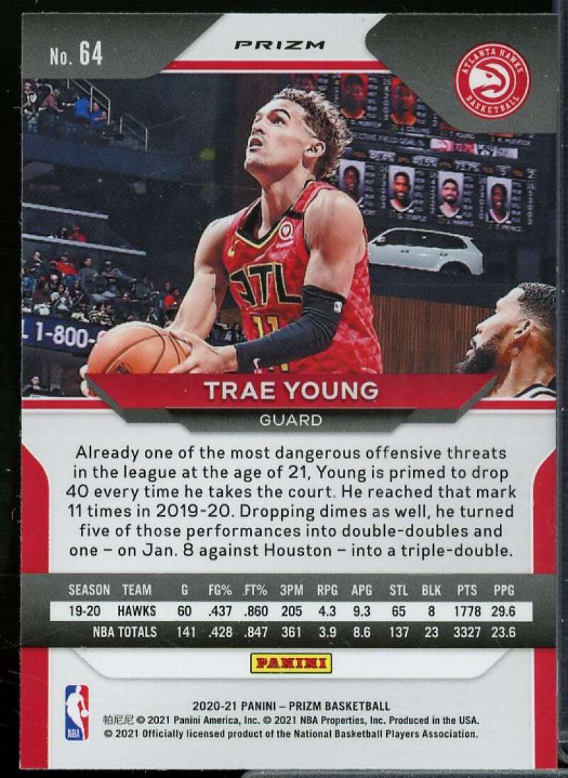 Trae Young Card 2020-21 Panini Prizm Prizms Orange Ice #64  Image 2