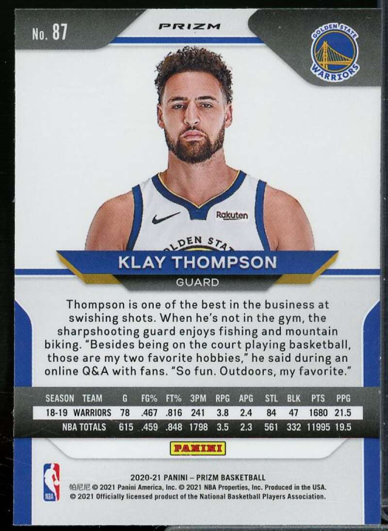 Klay Thompson Card 2020-21 Panini Prizm Prizms Orange Ice #87  Image 2