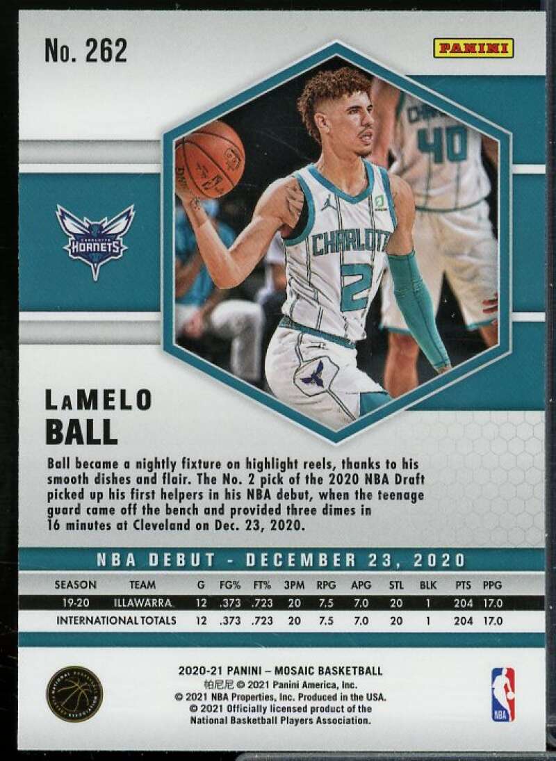 LaMelo Ball Rookie Card 2020-21 Panini Mosaic #262  Image 2