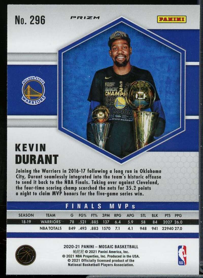 Kevin Durant Card 2020-21 Panini Mosaic Mosaic Reactive Orange #296  Image 2