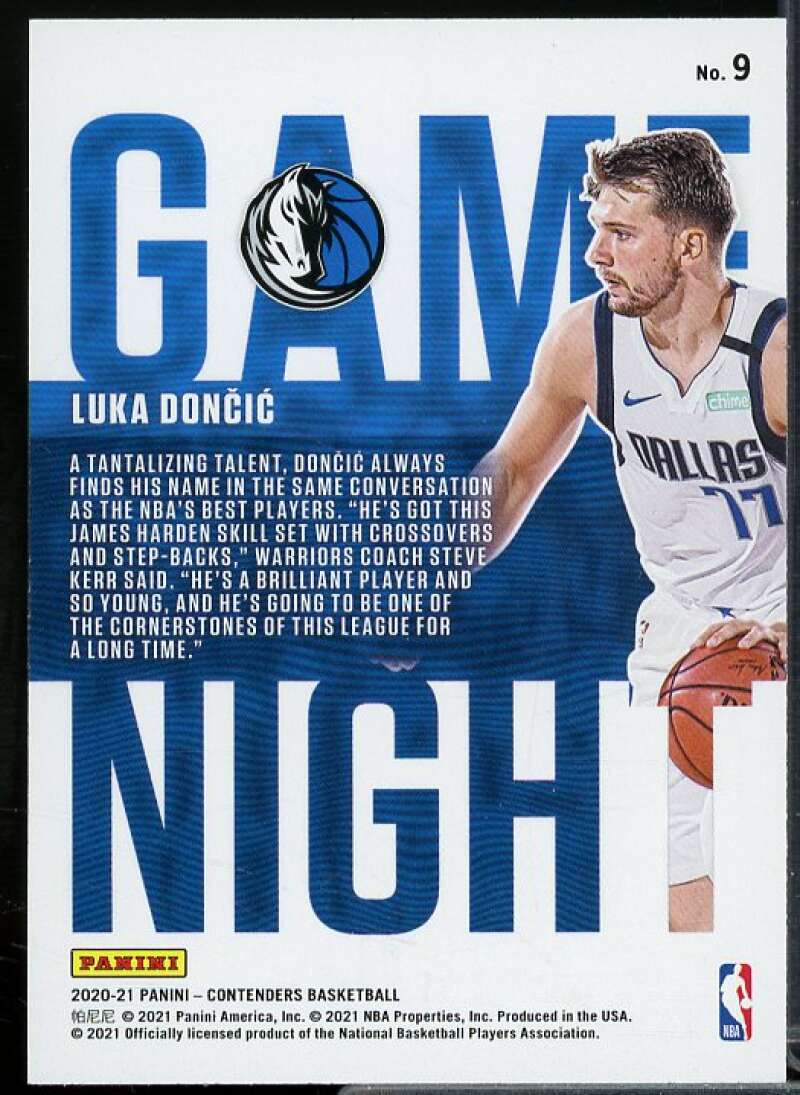 Luka Doncic Card 2020-21 Panini Contenders Game Night Ticket #9  Image 2