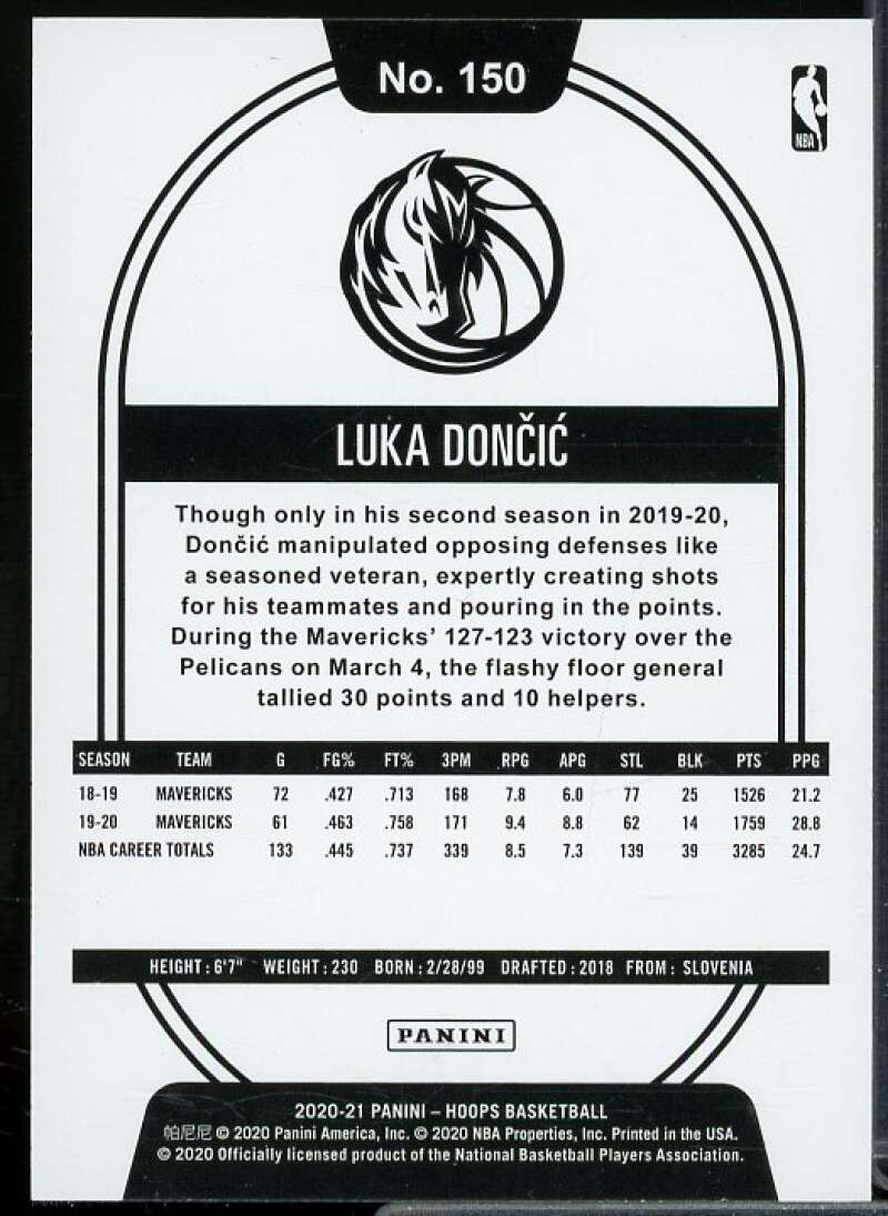 Luka Doncic Card 2020-21 Hoops #150  Image 2