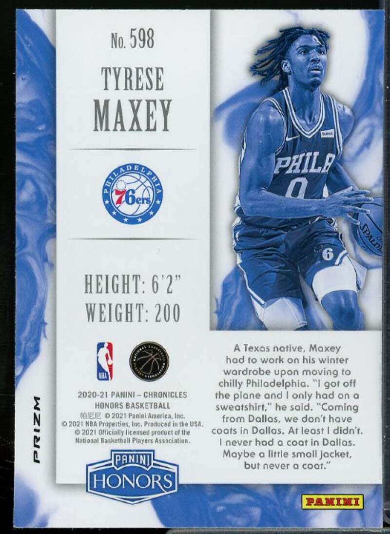 Tyrese Maxey Rookie Card 2020-21 Panini Chronicles Teal #598  Image 2