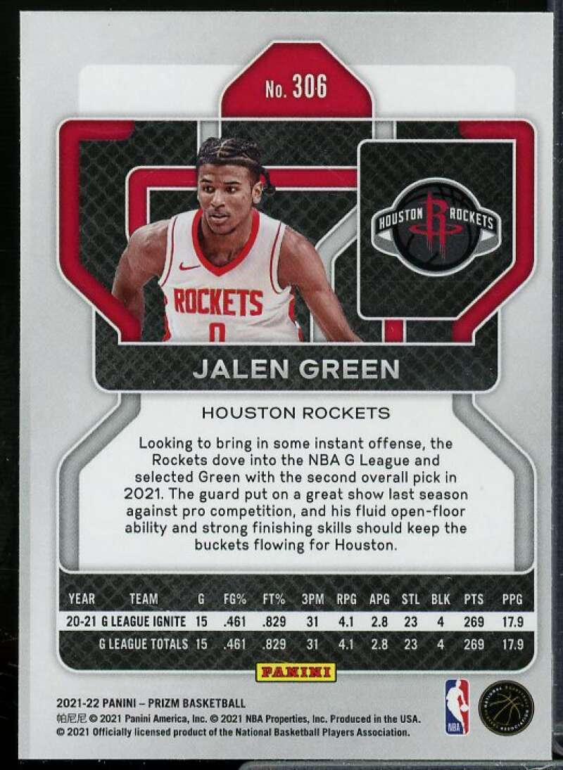 Jalen Green Rookie Card 2021-22 Panini Prizm #306  Image 2