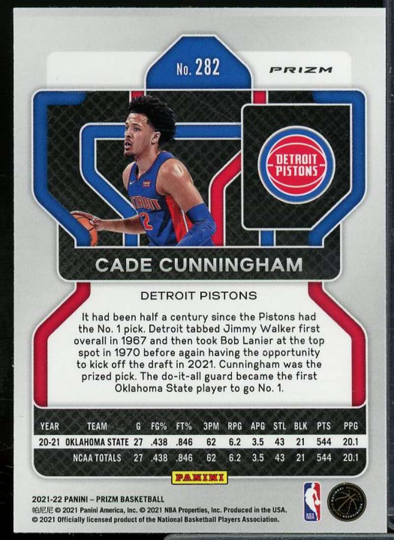 Cade Cunningham Card 2021-22 Panini Prizm Prizms Fast Break #282  Image 2
