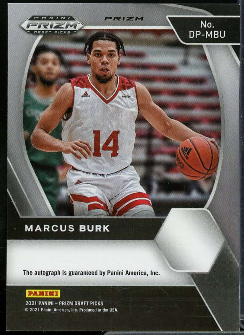 Marcus Burk 2021 Panini Prizm Draft Picks Draft Picks AU Prizms Orange Ice #36  Image 2