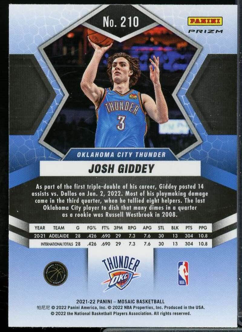 Josh Giddey Rookie Card 2021-22 Panini Mosaic Mosaic Green #210  Image 2