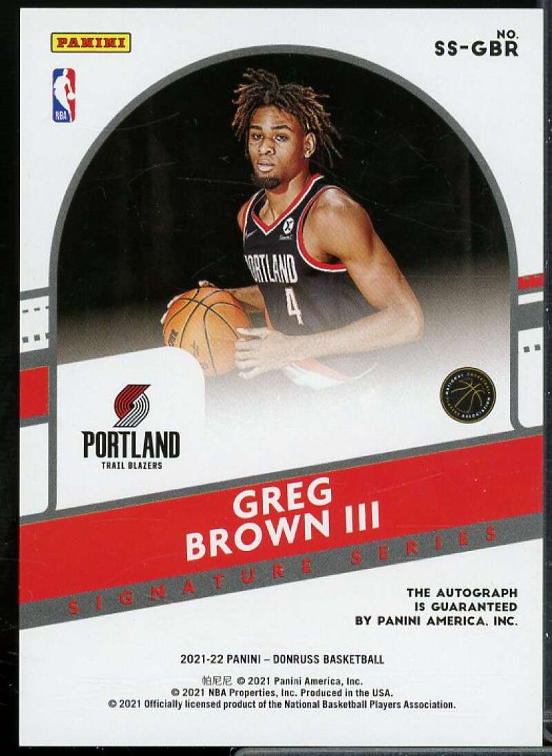 Greg Brown III Rookie Card 2021-22 Donruss Signature Series #91  Image 2