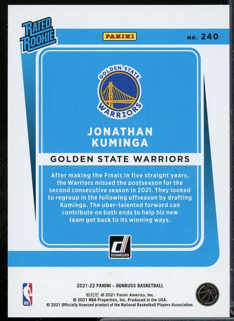 Jonathan Kuminga RR Rookie Card 2021-22 Donruss #240  Image 2