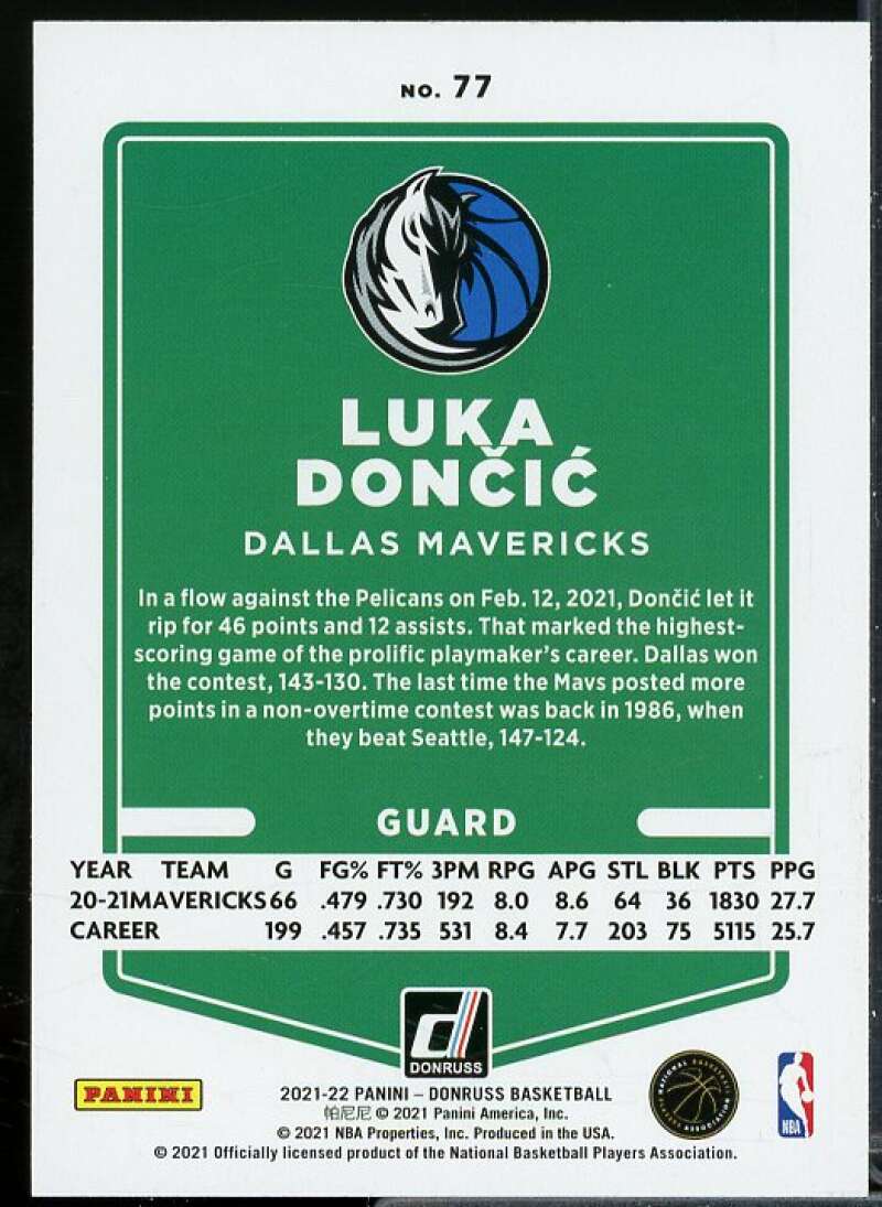 Luka Doncic Card 2021-22 Donruss #77  Image 2