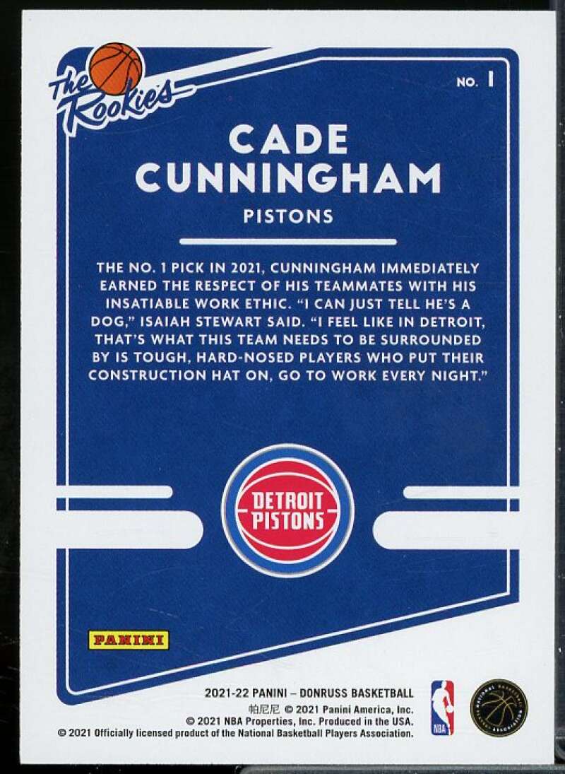 Cade Cunningham Rookie Card 2021-22 Donruss The Rookies #1  Image 2