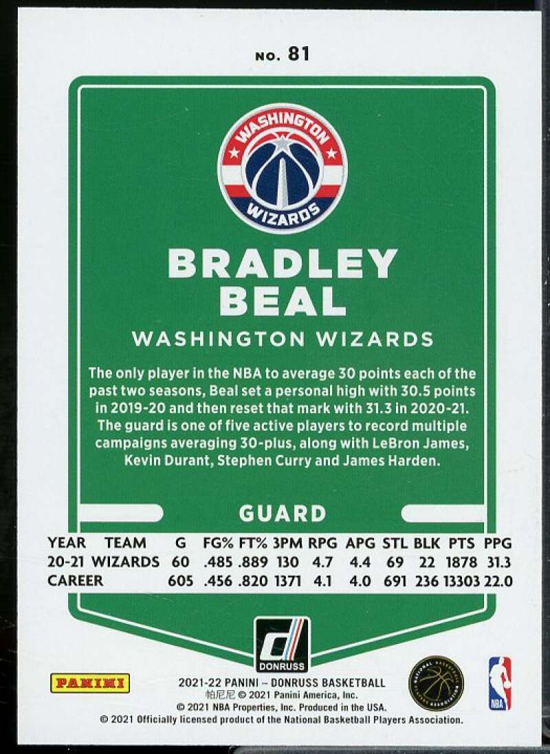 Bradley Beal Card 2021-22 Donruss Holo Light Blue Laser #81  Image 2