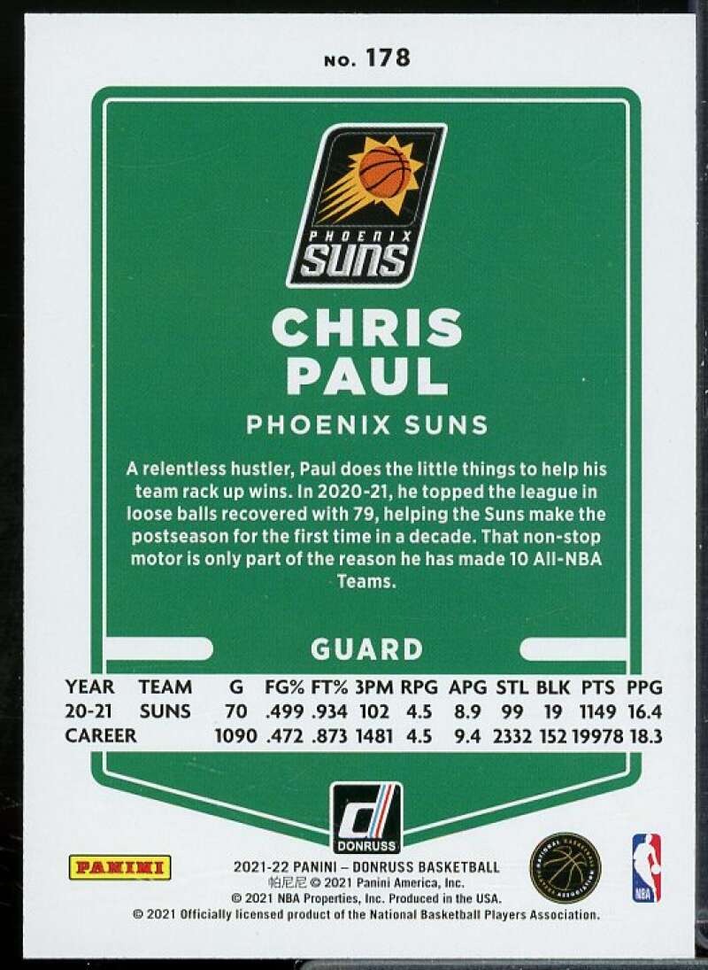 Chris Paul Card 2021-22 Donruss Holo Green and Yellow Laser #178  Image 2