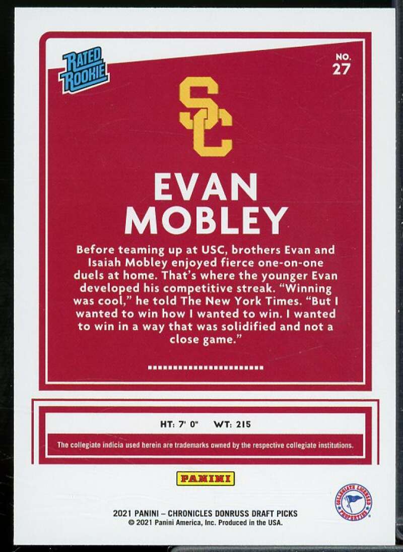 Evan Mobley Rookie Card 2021-22 Panini Chronicles Draft Picks #27  Image 2