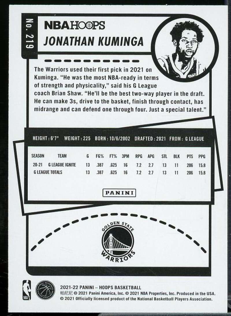 Jonathan Kuminga Rookie Card 2021-22 Hoops Winter #219  Image 2
