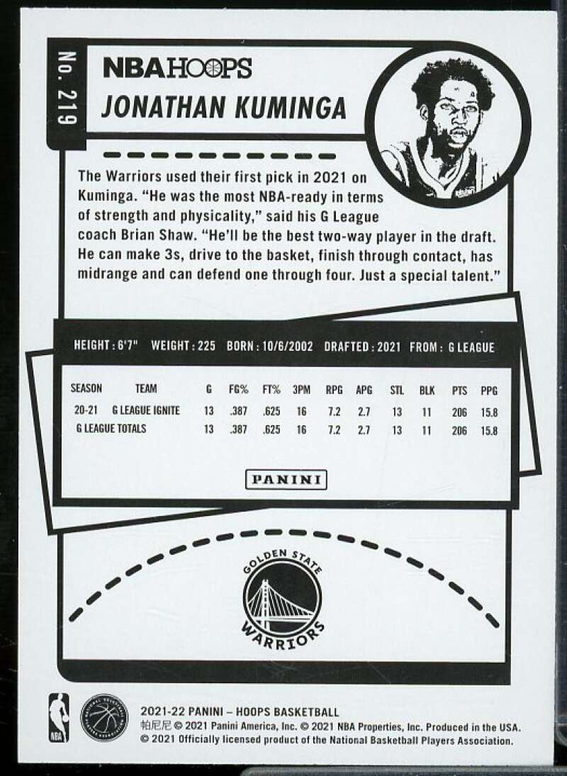 Jonathan Kuminga Rookie Card 2021-22 Hoops #219  Image 2