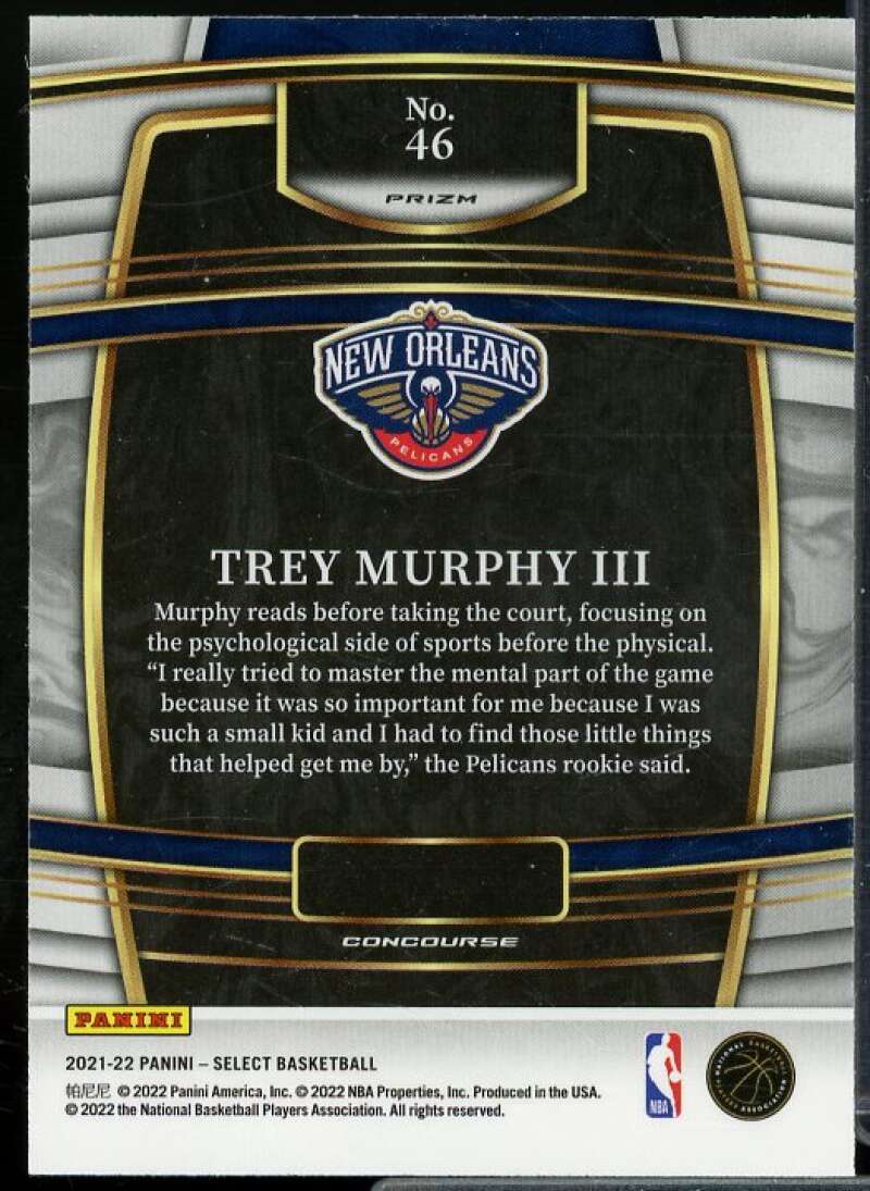 Trey Murphy III Rookie Card 2021-22 Select Prizms Orange Flash #46  Image 2