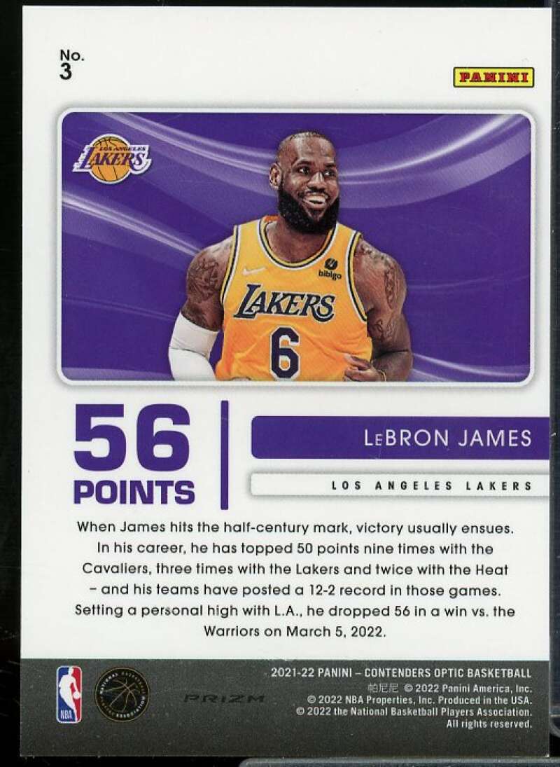 LeBron James Card 2021-22 Panini Contenders Optic Playing the Numbers Game #3  Image 2